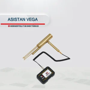 ASISTAN VEGA Field Scanner mit goldfarbener Suchantenne und digitalem Steuergerät